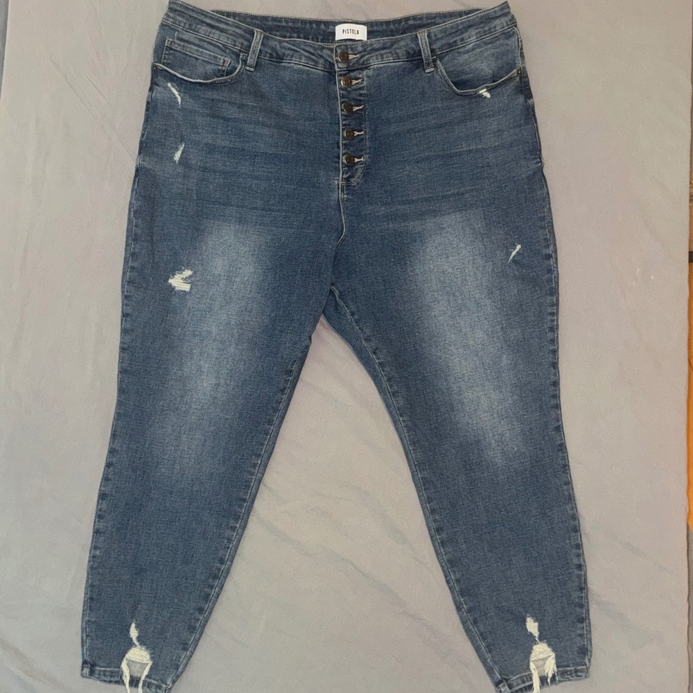 Pistola Womens Distressed Button Fly Skinny Jeans Blue 24W P66327MTW-OPS